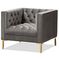 Baxton Studio Zanetta Grey Velvet Upholstered Gold Finished Lounge Chair 146-8324